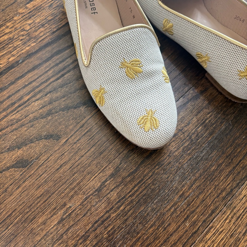 Jon Josef White and Gold Embroidered Bee Loafers - Picture 6 of 9